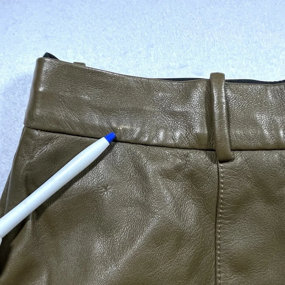 Tory Burch Brown 100% Lamb Leather Pleated Pants Women's Size 6 Tapered